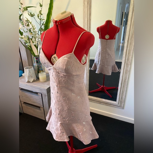 Size 10 - Forever New Mauve Mini Dress with embroidered pattern - Picture 7 of 11